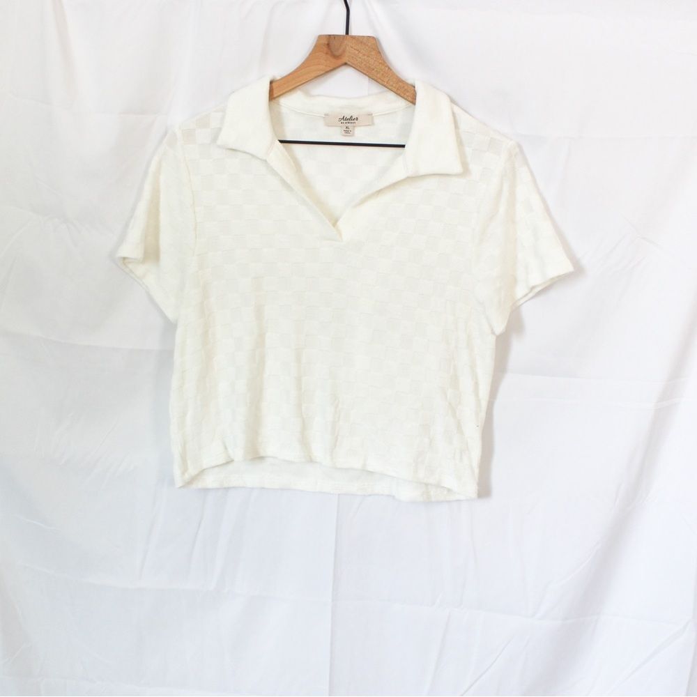 Atelier VM Women's White/ Cream Checkerboard Crop Top XL